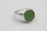 Stg Silver Mens Large Greenstone set Ring