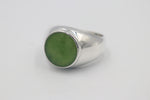 Stg Silver Mens Large Greenstone set Ring