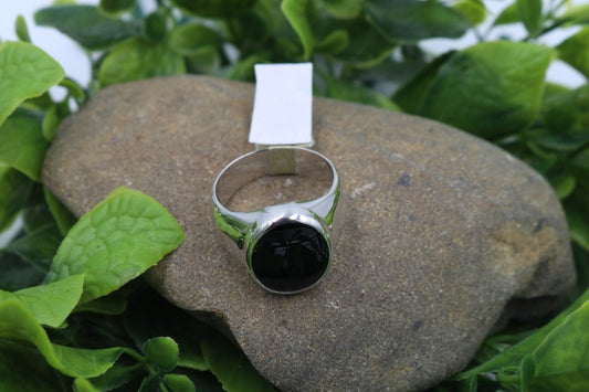 Stg Silver Heavy Mens Ring with Onyx