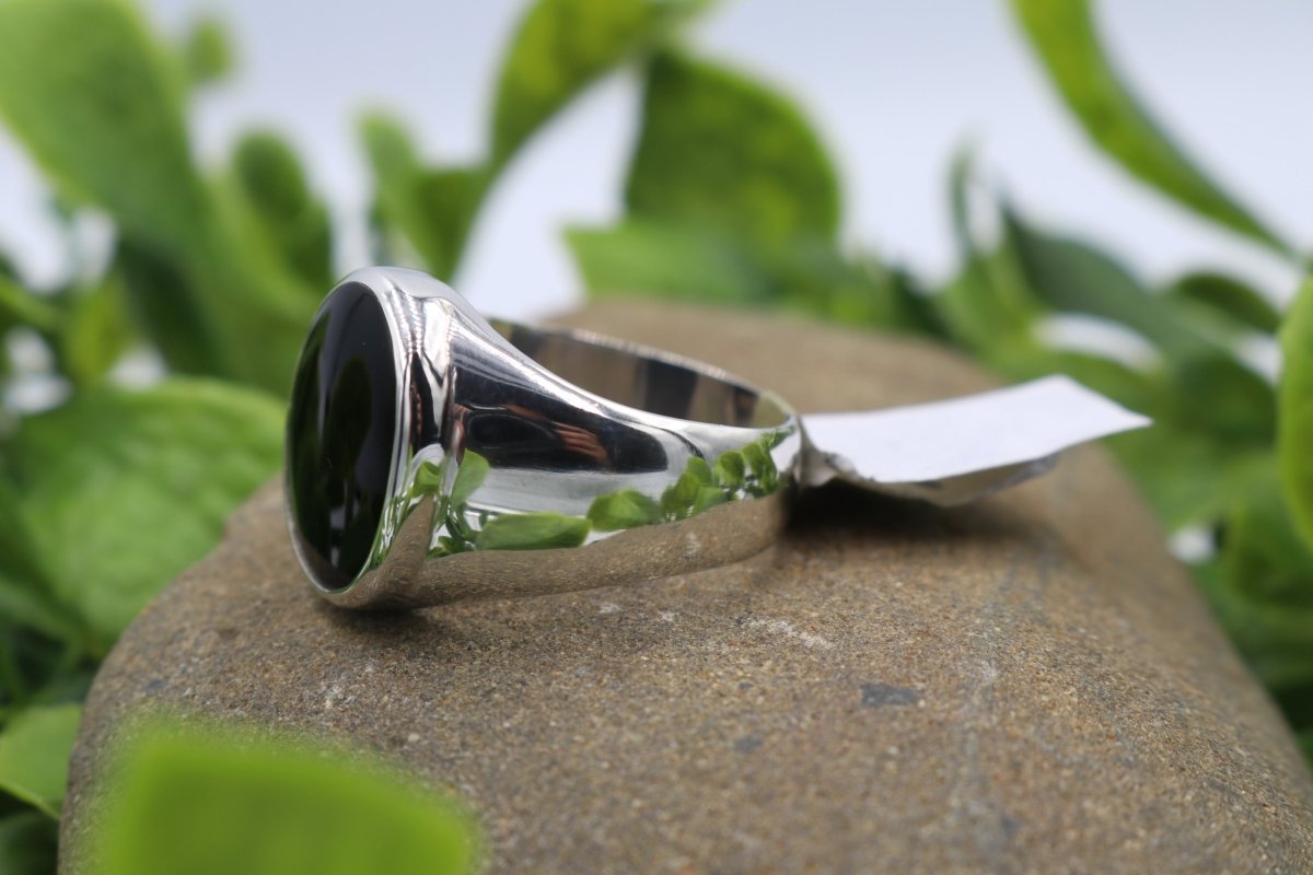 Stg Silver Heavy Mens Ring with Onyx