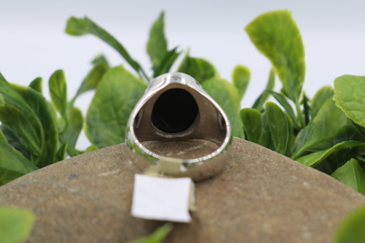 Stg Silver Heavy Mens Ring with Onyx
