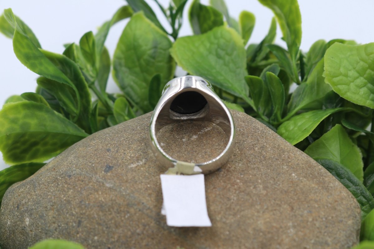 Stg Silver Heavy Mens Ring with Onyx