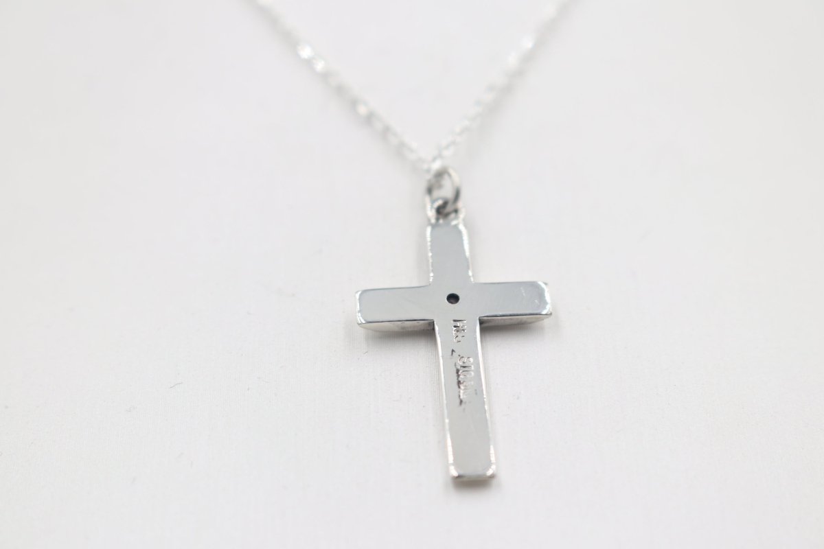 Stg Silver Engraved Cross with Garnet