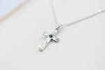 Stg Silver Engraved Cross with Garnet