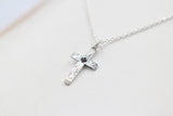 Stg Silver Engraved Cross with Garnet