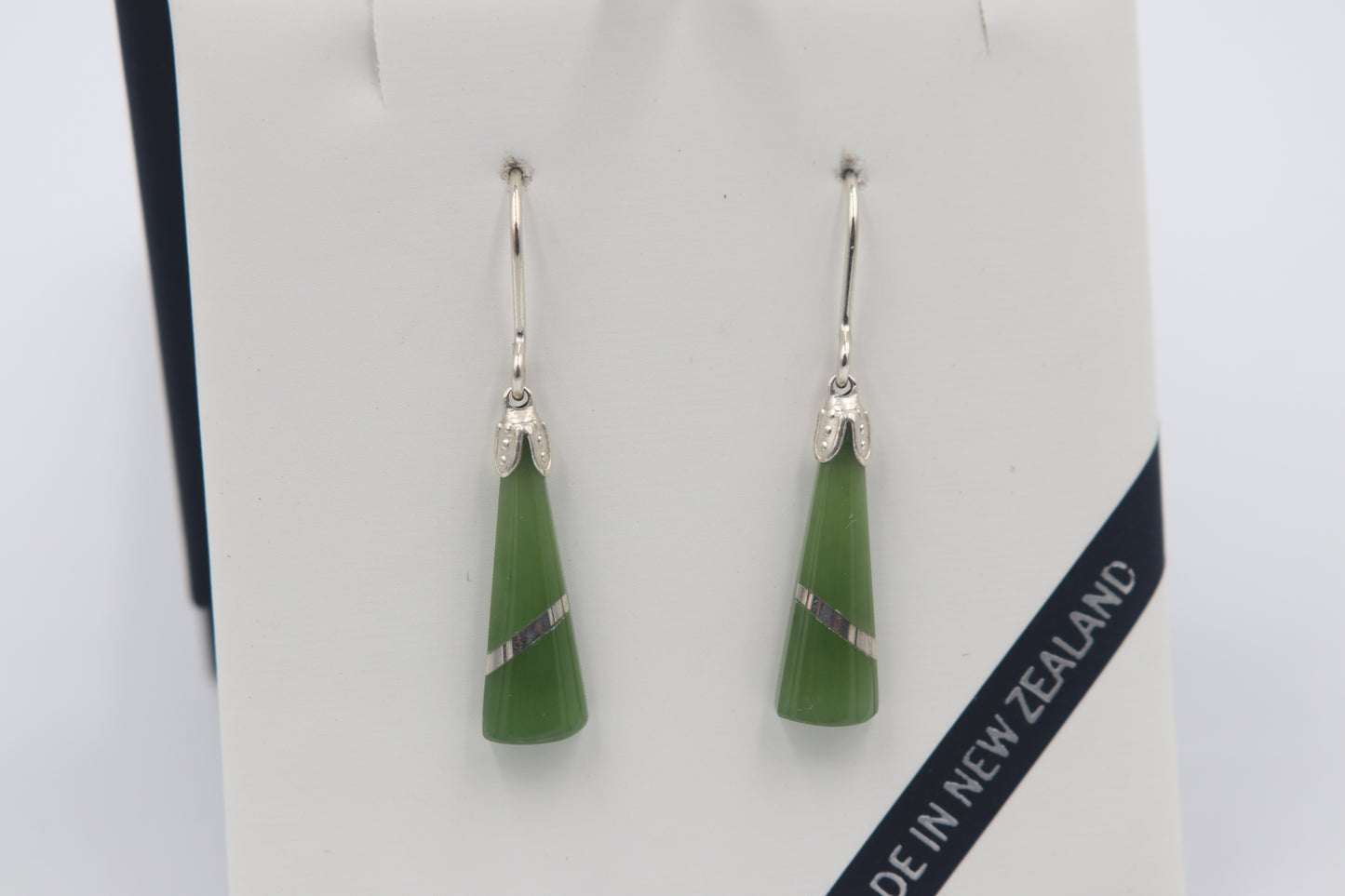 New Zealand Greenstone  Drop Earrings with Stg silver setting