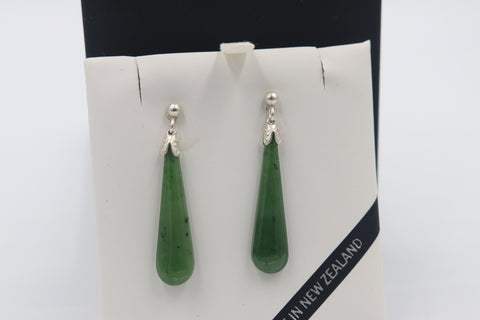 New Zealand Greenstone  Drop Earrings with Stg silver setting