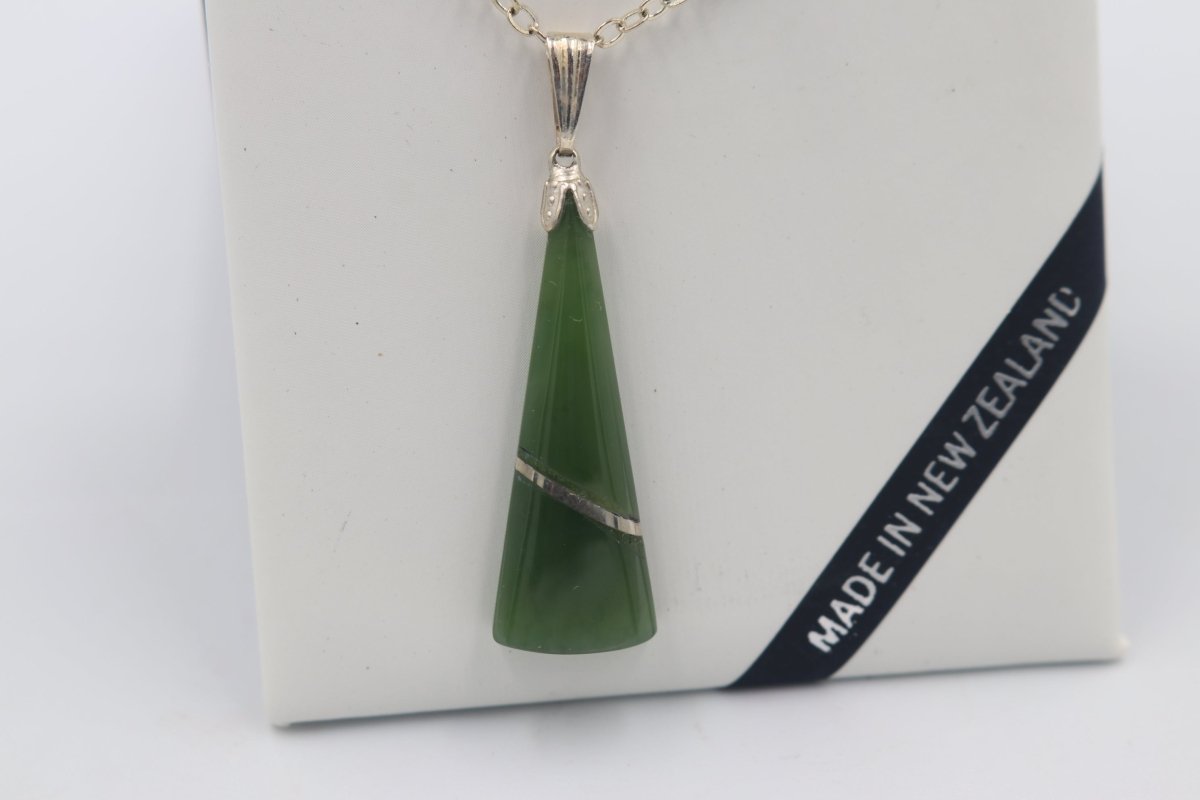 New Zealand Greenstone  Drop with Stg silver setting