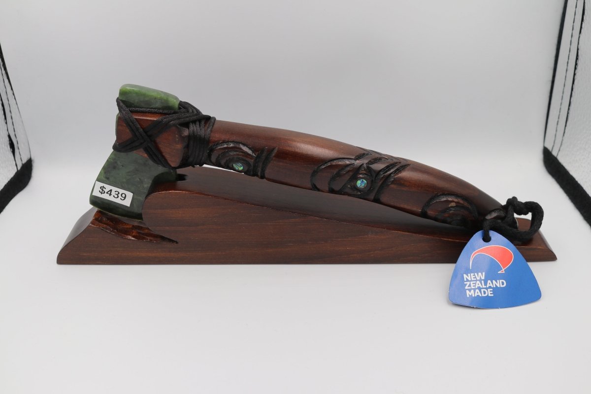 New Zealand Greenstone and wooden Belt Axe