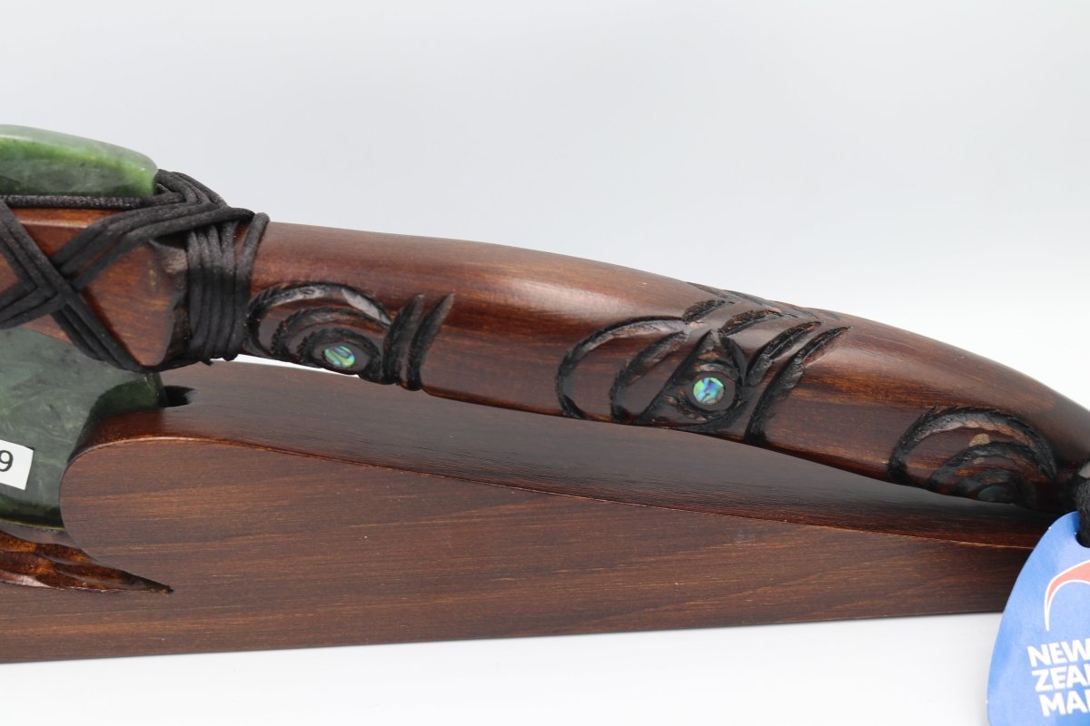 New Zealand Greenstone and wooden Belt Axe