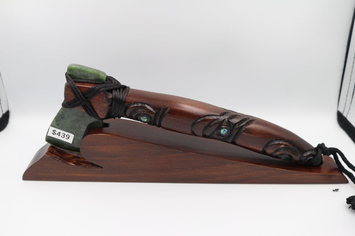 New Zealand Greenstone and wooden Belt Axe