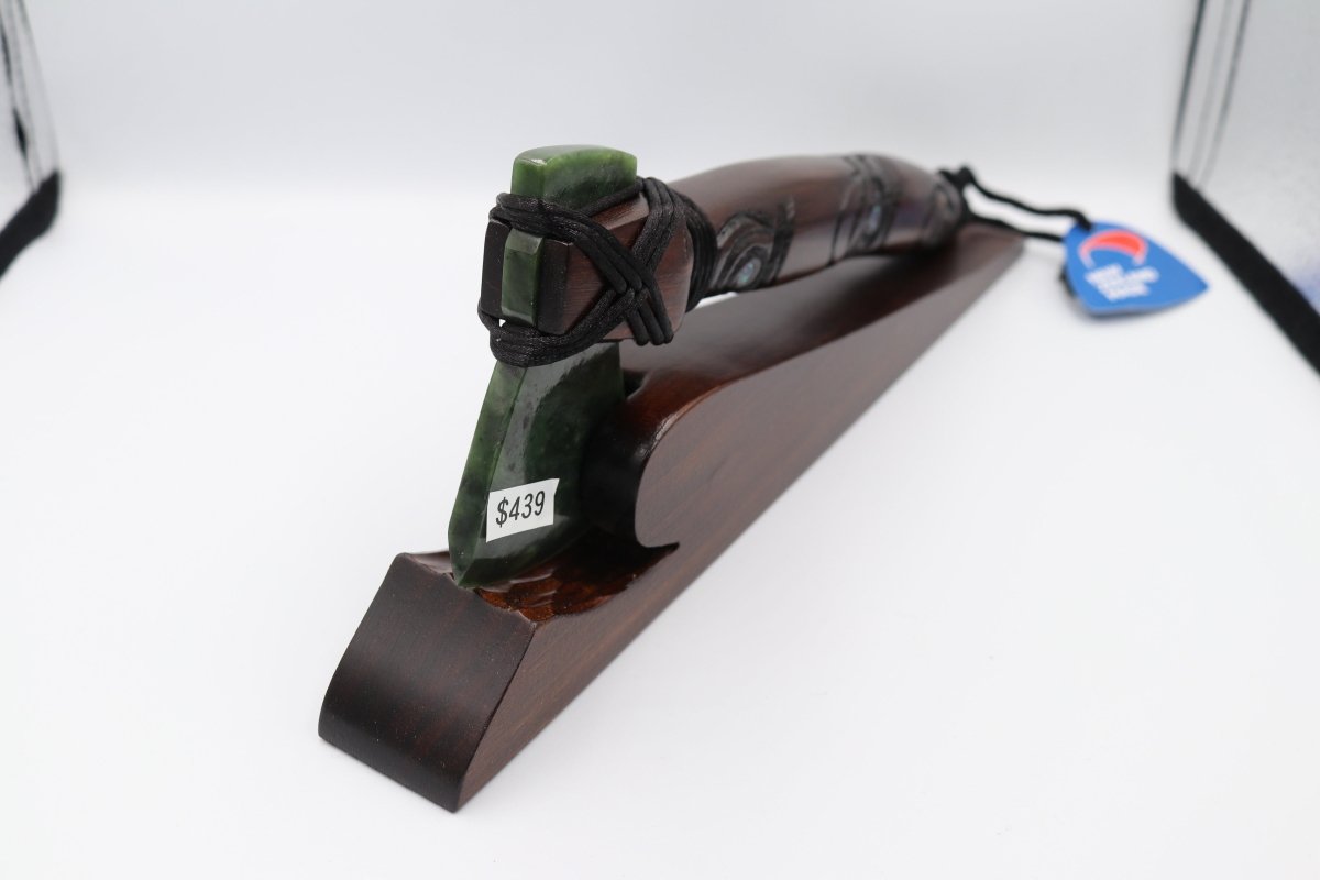 New Zealand Greenstone and wooden Belt Axe