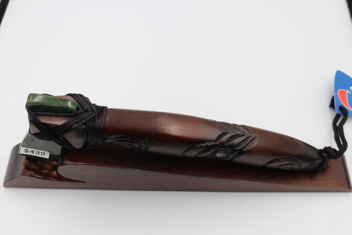 New Zealand Greenstone and wooden Belt Axe
