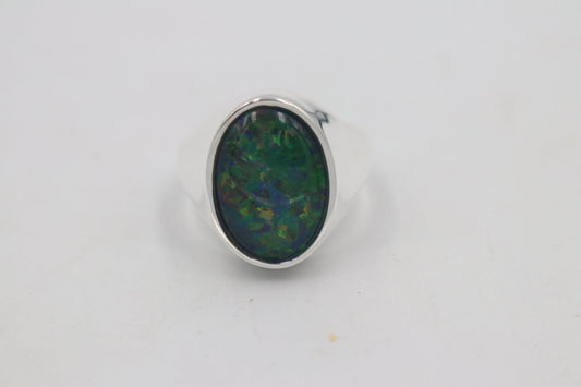 Stg SIlver Mens Opal Ring