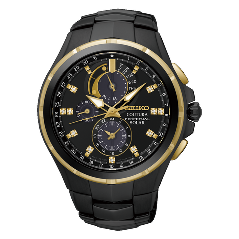 Seiko Mens Black/Gold/Diamond Coutura Watch - SSC573