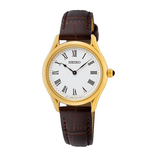 Seiko Ladies Dress Brown Leather Watch - SWR072P1