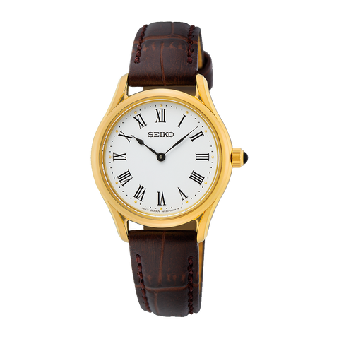 Seiko Ladies Dress Brown Leather Watch - SWR072P1