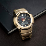G Shock Due Gold Metal With Black Dial Watch - AWM500GD-9A